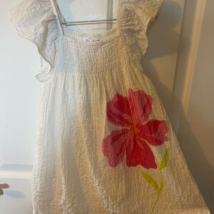 Zara White and Red Smocked Sundress with Flutter Sleeves